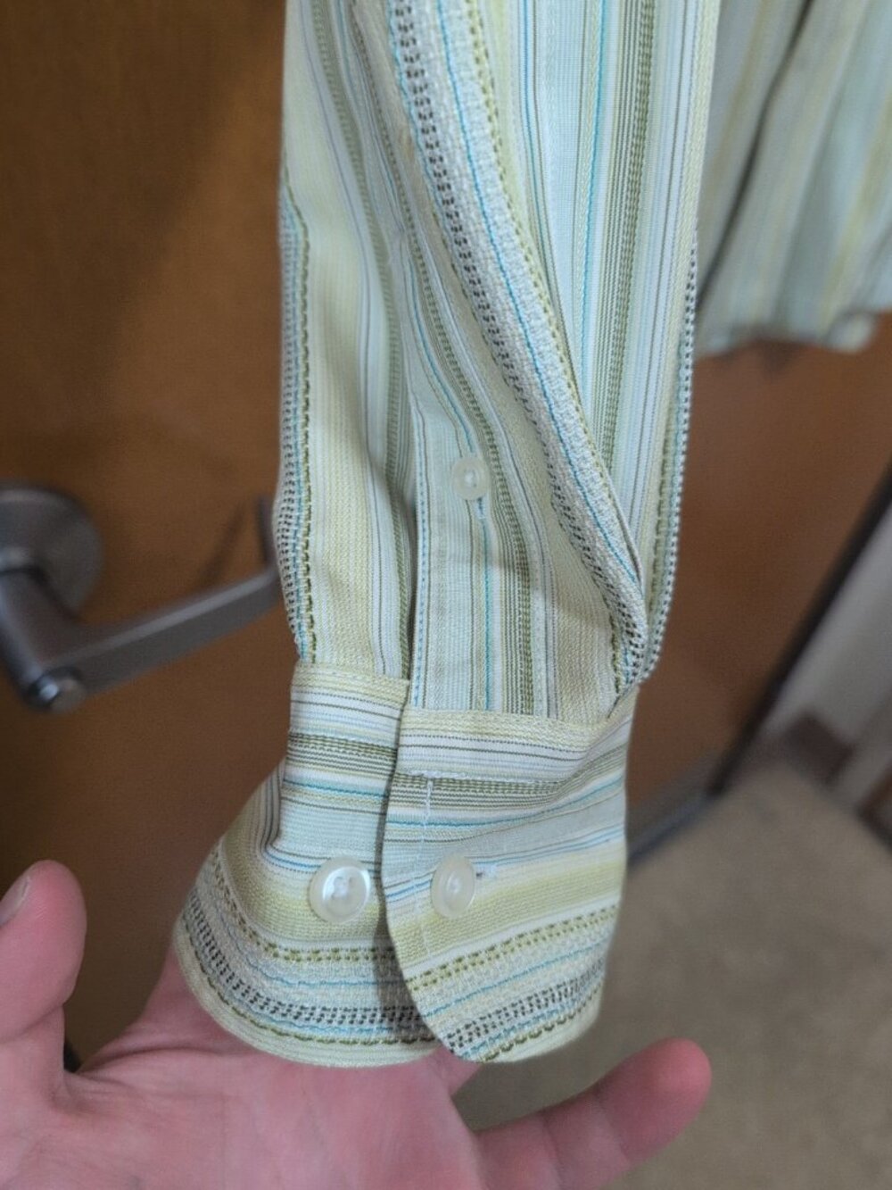 Tommy Bahama Shirt Mens M Yellow Long Sleeve Button Up Striped 100% Silk Beach - Picture 3 of 8